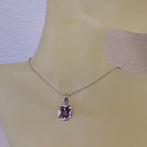 NWOT Silver and Purple CZ (cubic zirconia) Pendant + Silver Tone Chain